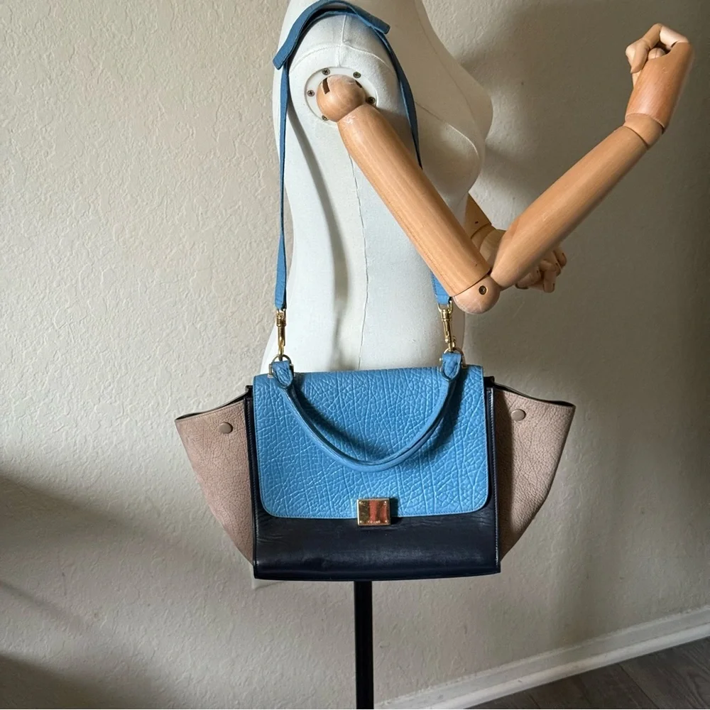 CELINE TRAPEZE TRICOLOR 2 WAY LEATHER & SUEDE BAG - Picture 12 of 12